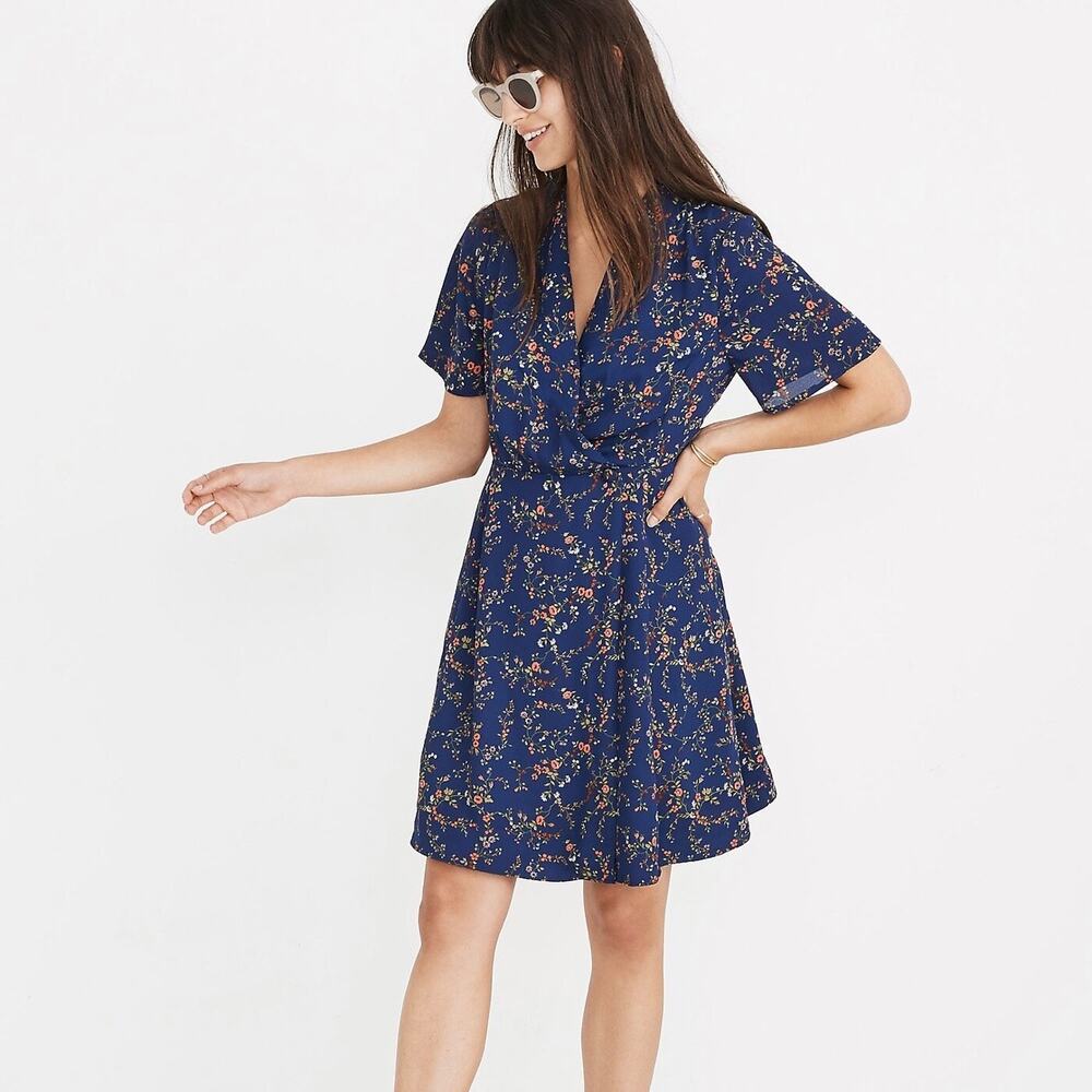 MADEWELL Amaranth Floral Wrap Dress Blue 0